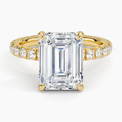 4.75 Karat Emerald Kesim Hidden Halo Tasarım Tektaş Laboratuvar Pırlanta Yüzük 18K  - Selora