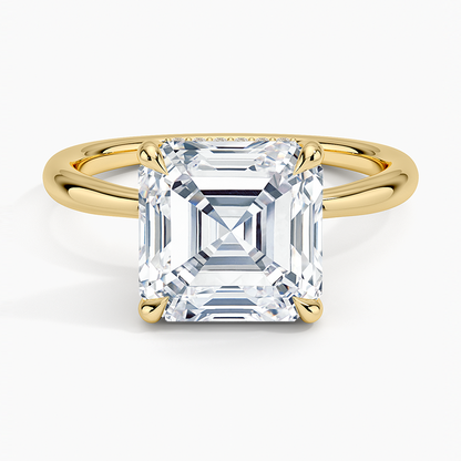4.10 Karat Asscher Kesim Hidden Halo Tasarım Tektaş Laboratuvar Pırlanta Yüzük 18K  - Alvora - Bold Diamonds