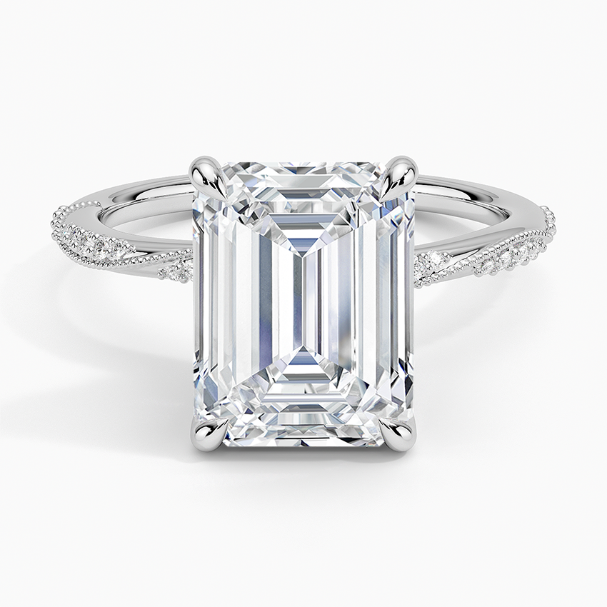 4.25 Karat Emerald Kesim Hidden Halo Tasarım Tektaş Laboratuvar Pırlanta Yüzük 18K  - Melora