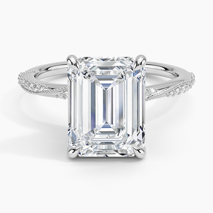 4.25 Karat Emerald Kesim Hidden Halo Tasarım Tektaş Laboratuvar Pırlanta Yüzük 18K  - Melora