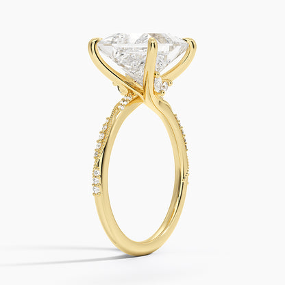 4.25 Karat Prenses Kesim Hidden Halo Tasarım Tektaş Laboratuvar Pırlanta Yüzük 18K  - Melora