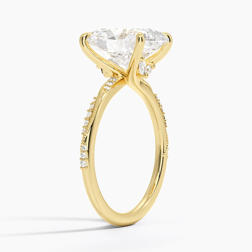 4.25 Karat Oval Kesim Hidden Halo Tasarım Tektaş Laboratuvar Pırlanta Yüzük 18K  - Melora - Bold Diamonds