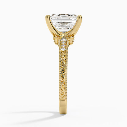 4.15 Asscher Kesim Hidden Halo Tasarım Tektaş Laboratuvar Pırlanta Yüzük 18K - Silora