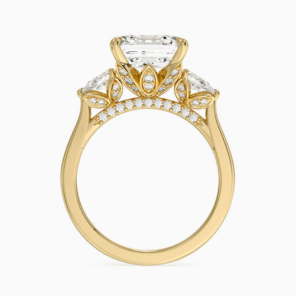 4.75 Karat Asscher Kesim Hidden Halo Tasarım Tektaş Laboratuvar Pırlanta Yüzük 18K - Calora