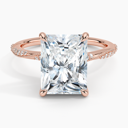 4.25 Karat Radiant Kesim Hidden Halo Tasarım Tektaş Laboratuvar Pırlanta Yüzük 18K  - Melora