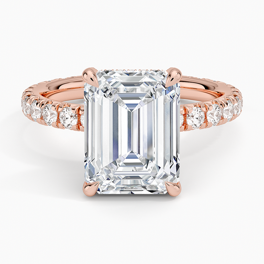 4.75 Karat Emerald Kesim Hidden Halo Tasarım Tektaş Laboratuvar Pırlanta Yüzük 18K  - Selora