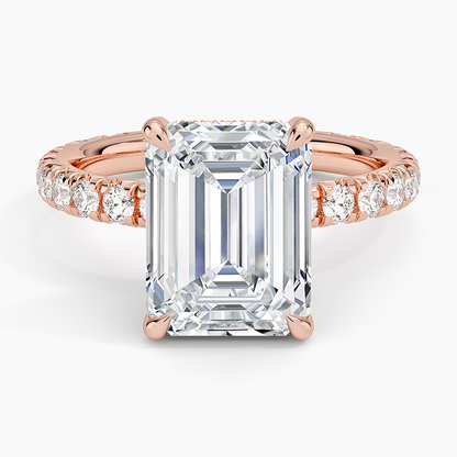 4.75 Karat Emerald Kesim Hidden Halo Tasarım Tektaş Laboratuvar Pırlanta Yüzük 18K  - Selora