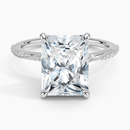 4.25 Karat Radiant Kesim Hidden Halo Tasarım Tektaş Laboratuvar Pırlanta Yüzük 18K  - Melora