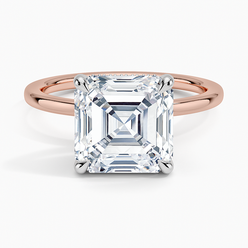 4.10 Karat Asscher Kesim Hidden Halo Tasarım Tektaş Laboratuvar Pırlanta Yüzük 18K  - Elora - Bold Diamonds