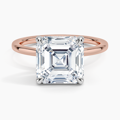 4.10 Karat Asscher Kesim Hidden Halo Tasarım Tektaş Laboratuvar Pırlanta Yüzük 18K  - Elora - Bold Diamonds