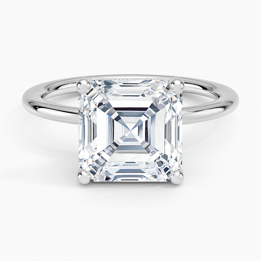 4.10 Karat Asscher Kesim Hidden Halo Tasarım Tektaş Laboratuvar Pırlanta Yüzük - Lucerne