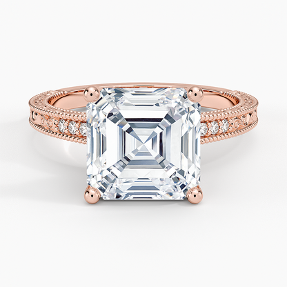 4.15 Asscher Kesim Hidden Halo Tasarım Tektaş Laboratuvar Pırlanta Yüzük 18K - Silora