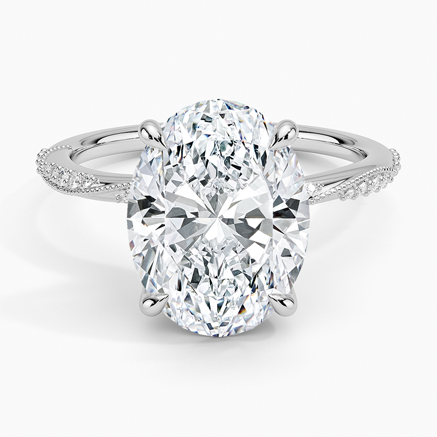 4.25 Karat Oval Kesim Hidden Halo Tasarım Tektaş Laboratuvar Pırlanta Yüzük 18K  - Melora