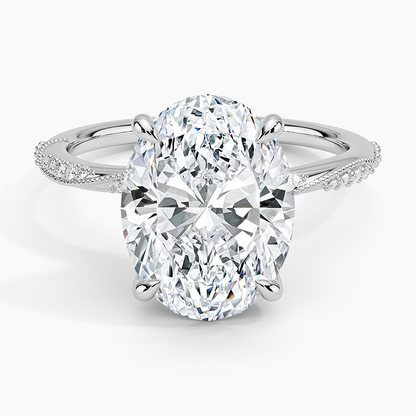 4.25 Karat Oval Kesim Hidden Halo Tasarım Tektaş Laboratuvar Pırlanta Yüzük 18K  - Melora