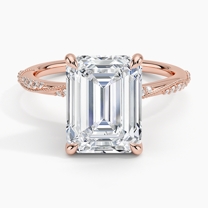 4.25 Karat Emerald Kesim Hidden Halo Tasarım Tektaş Laboratuvar Pırlanta Yüzük 18K  - Melora