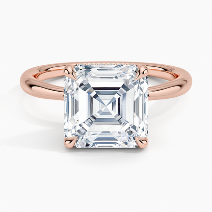 4.10 Karat Asscher Kesim Hidden Halo Tasarım Tektaş Laboratuvar Pırlanta Yüzük 18K  - Alvora - Bold Diamonds