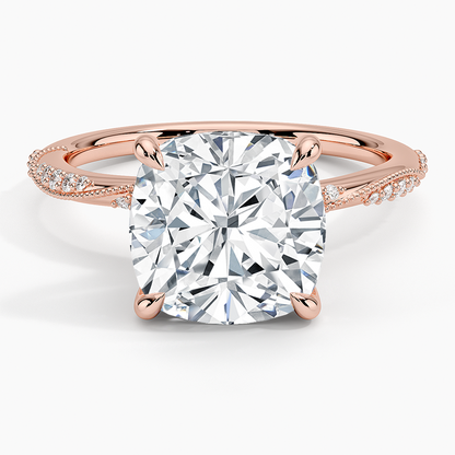 4.25 Karat Cushion Kesim Hidden Halo Tasarım Tektaş Laboratuvar Pırlanta Yüzük 18K  - Melora