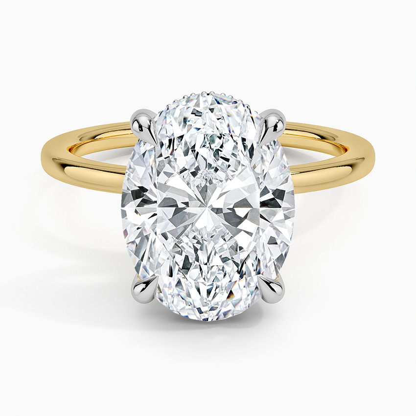 4.10 Karat Oval Kesim Hidden Halo Tasarım Tektaş Laboratuvar Pırlanta Yüzük 18K  - Elora - Bold Diamonds