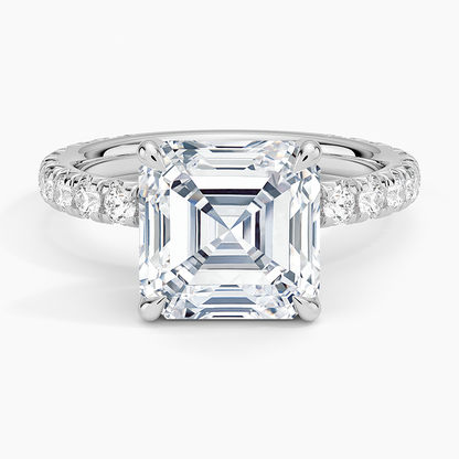 4.75 Karat Asscher Kesim Hidden Halo Tasarım Tektaş Laboratuvar Pırlanta Yüzük 18K  - Selora