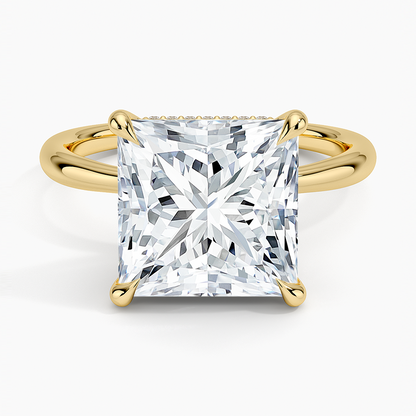 5.10 Karat Prenses Kesim Hidden Halo Tasarım Tektaş Laboratuvar Pırlanta Yüzük 18K  - Alvora - Bold Diamonds