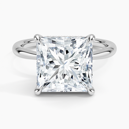 5.10 Karat Prenses Kesim Hidden Halo Tasarım Tektaş Laboratuvar Pırlanta Yüzük 18K  - Alvora - Bold Diamonds