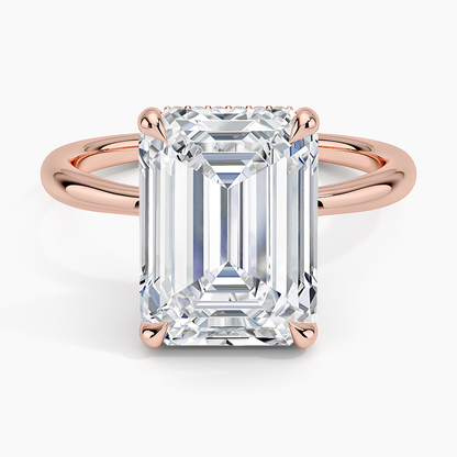 5.10 Karat Emerald Kesim Hidden Halo Tasarım Tektaş Laboratuvar Pırlanta Yüzük 18K  - Alvora
