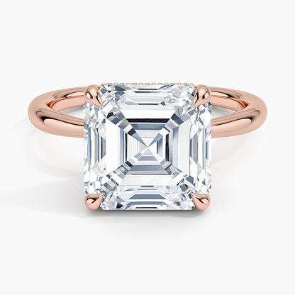 5.10 Karat Asscher Kesim Hidden Halo Tasarım Tektaş Laboratuvar Pırlanta Yüzük 18K  - Alvora - Bold Diamonds