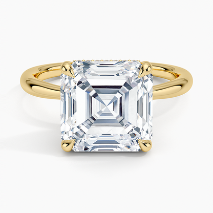 5.10 Karat Asscher Kesim Hidden Halo Tasarım Tektaş Laboratuvar Pırlanta Yüzük 18K  - Alvora - Bold Diamonds