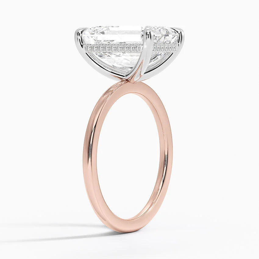 5.10 Karat Emerald Kesim Hidden Halo Tasarım Tektaş Laboratuvar Pırlanta Yüzük 18K  - Elora - Bold Diamonds