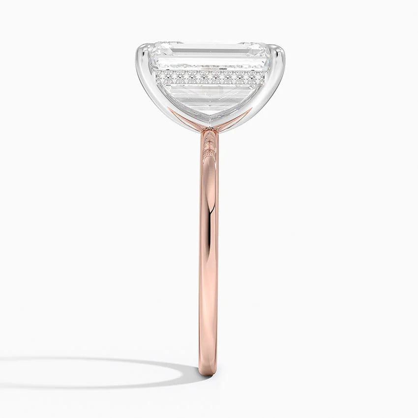 5.10 Karat Emerald Kesim Hidden Halo Tasarım Tektaş Laboratuvar Pırlanta Yüzük 18K  - Elora - Bold Diamonds