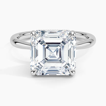 5.10 Karat Asscher Kesim Hidden Halo Tasarım Tektaş Laboratuvar Pırlanta Yüzük 18K  - Alvora - Bold Diamonds