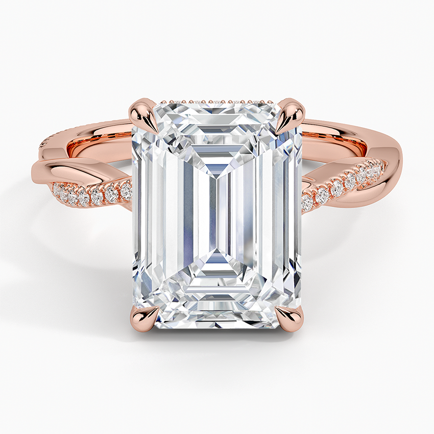 5.25 Karat Emerald Kesim Hidden Halo Tasarım Tektaş Laboratuvar Pırlanta Yüzük  - Riga