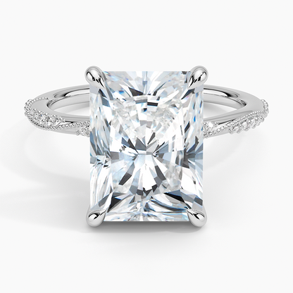 5.25 Karat Radiant Kesim Hidden Halo Tasarım Tektaş Laboratuvar Pırlanta Yüzük 18K  - Melora