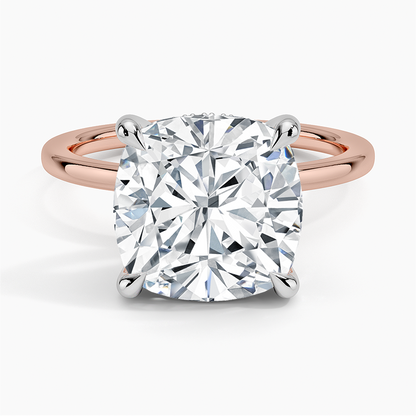 5.10 Karat Cushion Kesim Hidden Halo Tasarım Tektaş Laboratuvar Pırlanta Yüzük 18K  - Elora - Bold Diamonds
