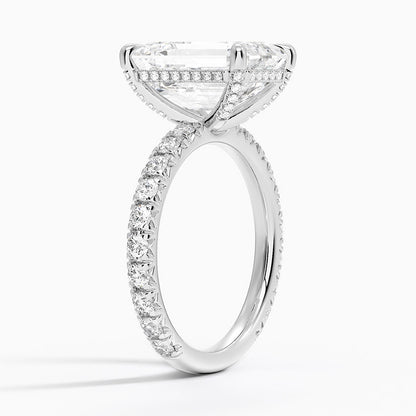 5.75 Karat Emerald Kesim Hidden Halo Tasarım Tektaş Laboratuvar Pırlanta Yüzük 18K  - Selora