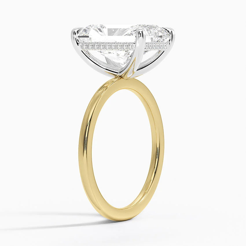 5.10 Karat Radiant Kesim Hidden Halo Tasarım Tektaş Laboratuvar Pırlanta Yüzük 18K  - Elora - Bold Diamonds