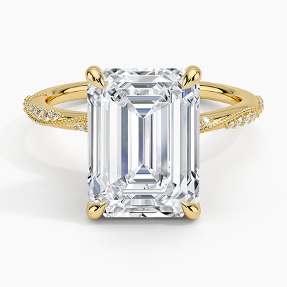 5.25 Karat Emerald Kesim Hidden Halo Tasarım Tektaş Laboratuvar Pırlanta Yüzük 18K  - Melora