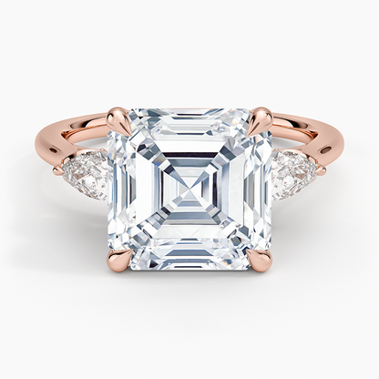 5.75 Karat Asscher Kesim Hidden Halo Tasarım Tektaş Laboratuvar Pırlanta Yüzük 18K - Calora
