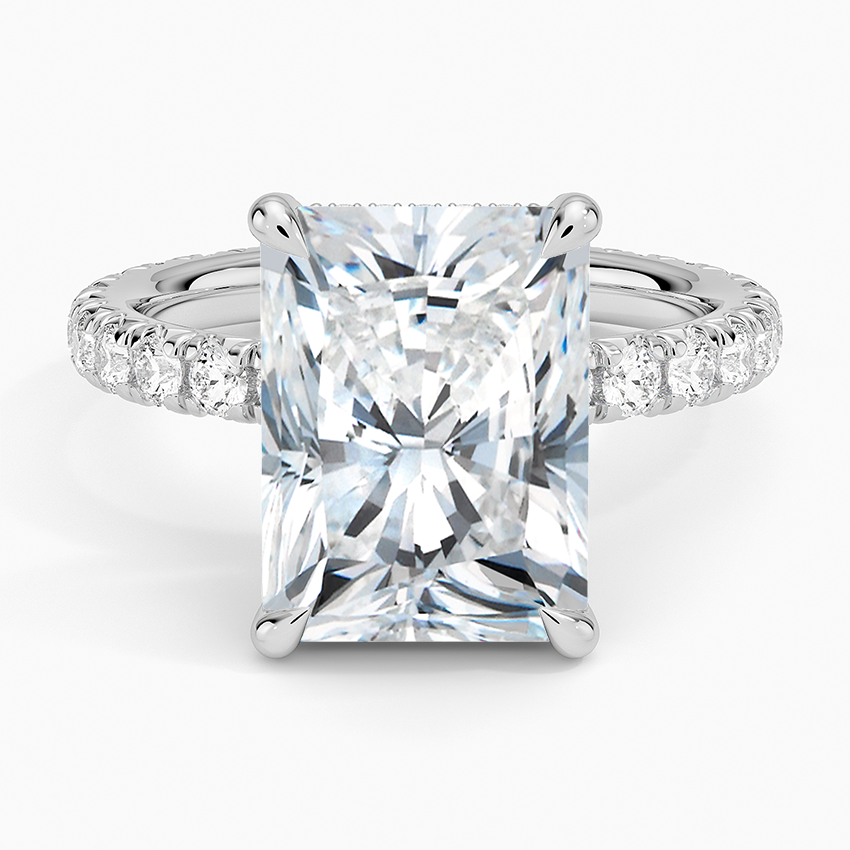 5.75 Karat Radiant Kesim Hidden Halo Tasarım Tektaş Laboratuvar Pırlanta Yüzük 18K  - Selora