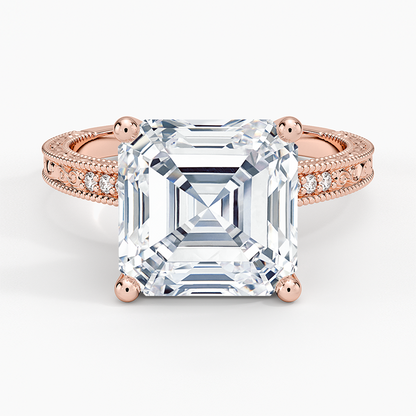 5.15 Asscher Kesim Hidden Halo Tasarım Tektaş Laboratuvar Pırlanta Yüzük 18K - Silora