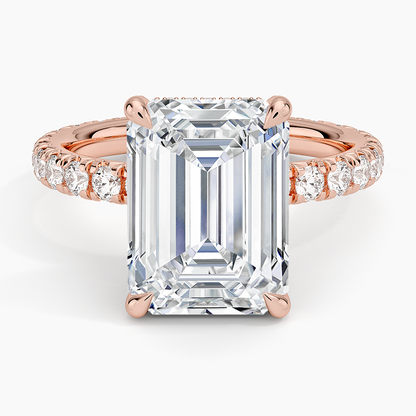 5.75 Karat Emerald Kesim Hidden Halo Tasarım Tektaş Laboratuvar Pırlanta Yüzük 18K  - Selora