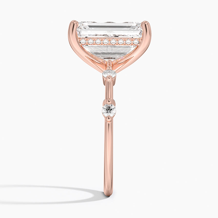 5.20 Karat Emerald Kesim Hidden Halo Tasarım Tektaş Laboratuvar Pırlanta Yüzük - Nice