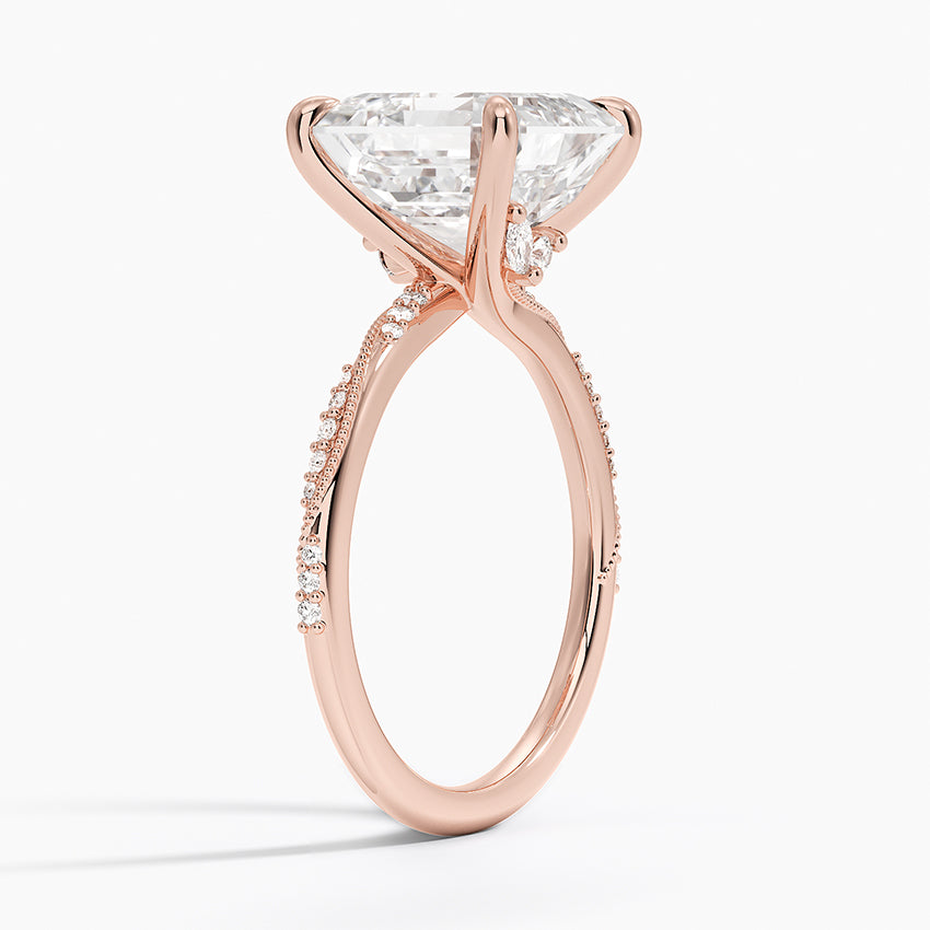 5.25 Karat Asscher Kesim Hidden Halo Tasarım Tektaş Laboratuvar Pırlanta Yüzük 18K  - Melora - Bold Diamonds