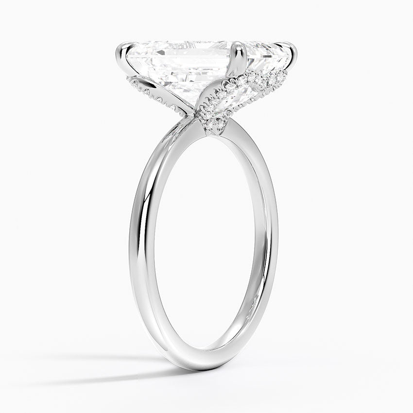 5.15 Emerald Kesim Hidden Halo Tasarım Tektaş Laboratuvar Pırlanta Yüzük 18K - Vilora