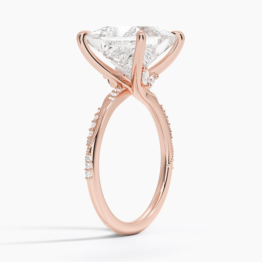 5.25 Karat Prenses Kesim Hidden Halo Tasarım Tektaş Laboratuvar Pırlanta Yüzük 18K  - Melora