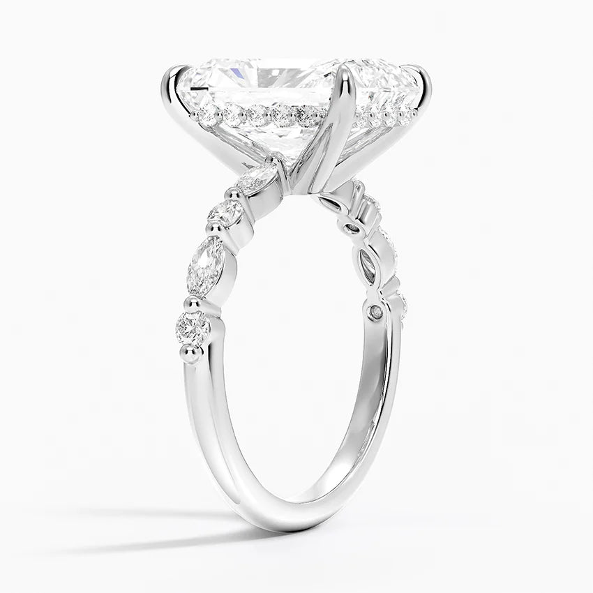 5.50 Karat Radiant Kesim Hidden Halo Tasarım Tektaş Laboratuvar Pırlanta Yüzük - Verona