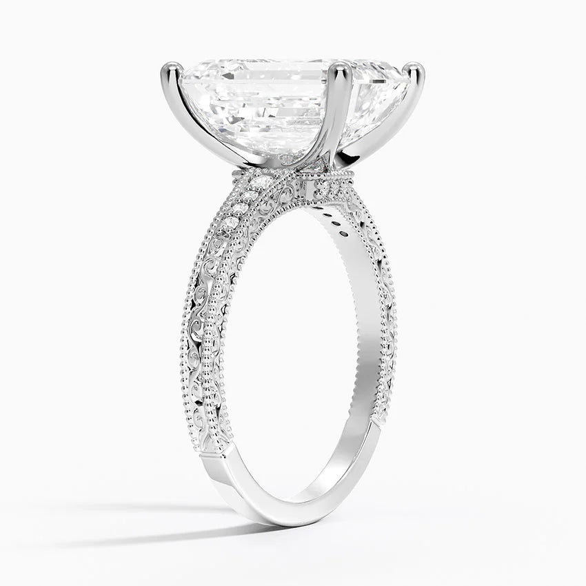 5.15 Emerald Kesim Hidden Halo Tasarım Tektaş Laboratuvar Pırlanta Yüzük 18K - Silora