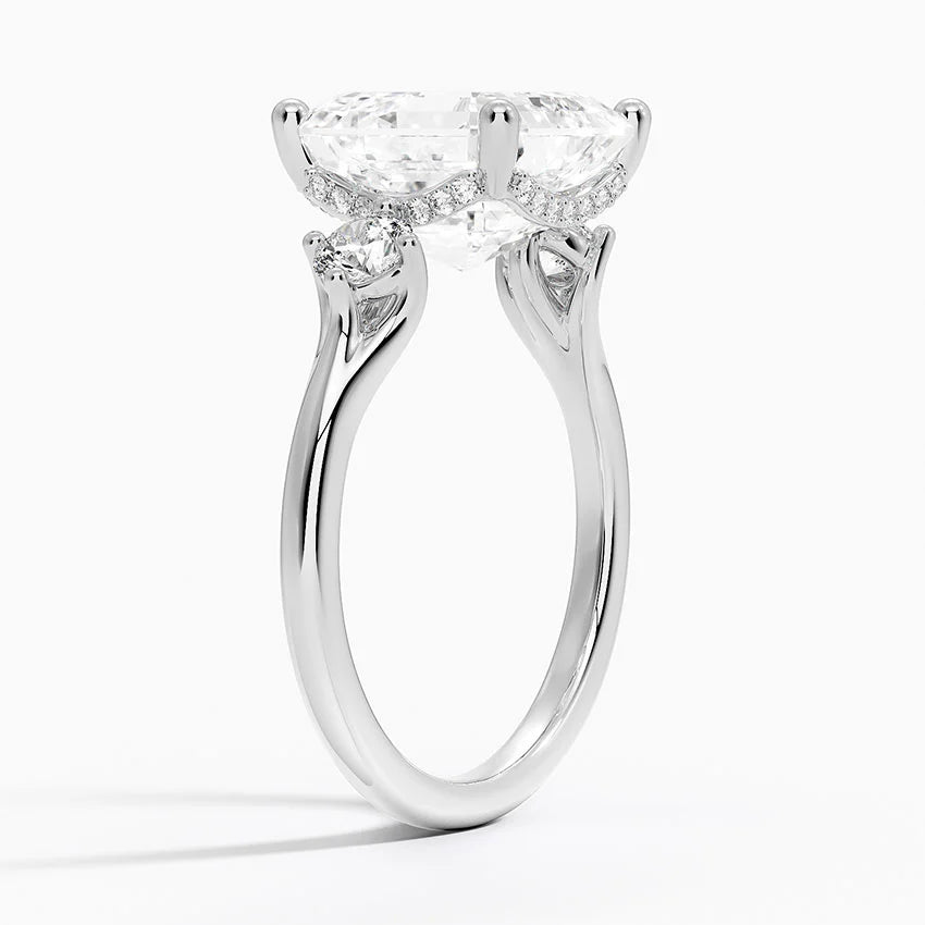 5.50 Asscher Kesim Hidden Halo Tasarım Tektaş Laboratuvar Pırlanta Yüzük 18K - Milora