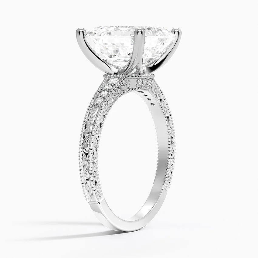 5.15 Asscher Kesim Hidden Halo Tasarım Tektaş Laboratuvar Pırlanta Yüzük 18K - Silora