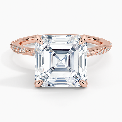 5.25 Karat Asscher Kesim Hidden Halo Tasarım Tektaş Laboratuvar Pırlanta Yüzük 18K  - Melora